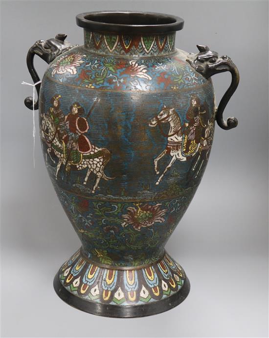 A Chinese large Archaic style champleve enamelled vase, H 43cm